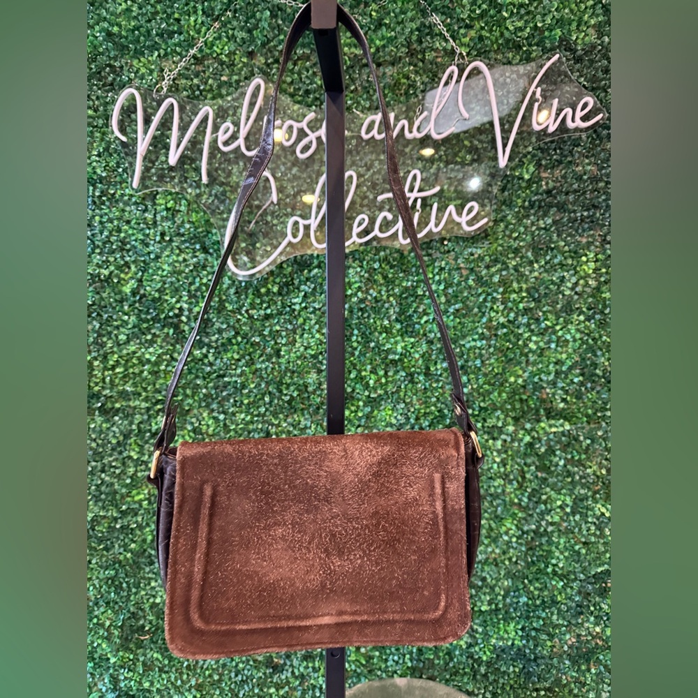 Vintage Italian Mantessa Brown Suede and Leather Shoulder Bag